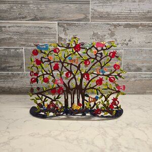 Yair Emanuel Hand-Painted Menorah -Pomegranates and Birds